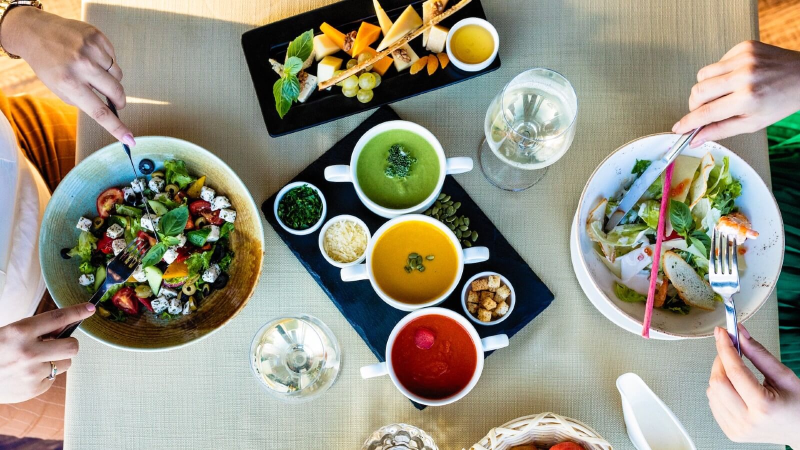 a couple eats healthy dinner together